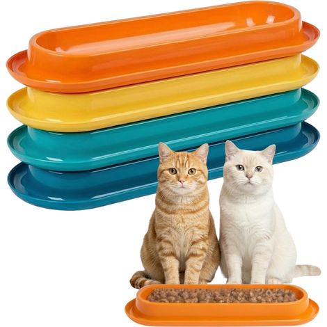Lot de 4 gamelles pour foyers multi-chats : gamelles allongées, antidérapantes et faciles à nettoyer, de grande capacité, adaptées à l'intérieur comme à l'extérieur (orange, bleu foncé, jaune, vert la (1/5)