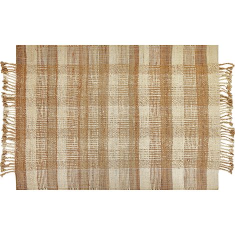 Alfombra de yute beige arena natural 160 x 230 cm a mano geométrico borlas Berissa