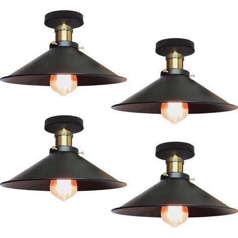 Lot de 4 plafonniers de style industriel, lustres rétro en métal, suspensions LED, plafonniers de haute qualité, φ22 cm (blanc et doré) (1/5)