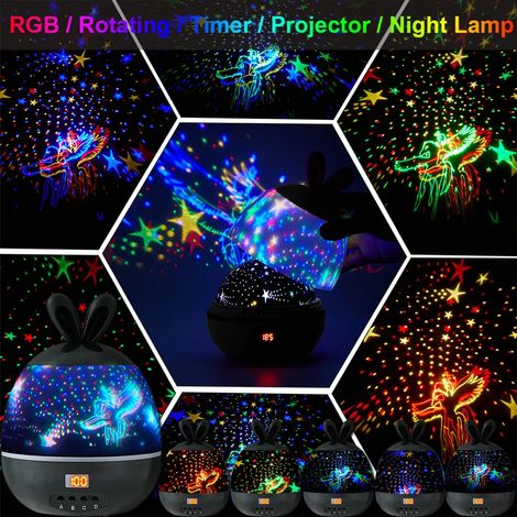LED-Projektor Sternenhimmel-Nachtlicht für Kinder und Babys, Sternenlicht-Hase, fliegendes Pferd, Sternenprojektor, Schwarz