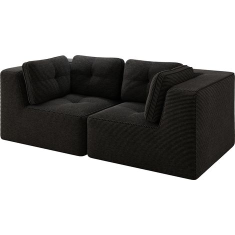 Sofá de Esquina Modular sin Estructura Rígida, Respaldo Flexible, Reposabrazos Anchos, Corduroy, Negro, 74 cm (1/5)