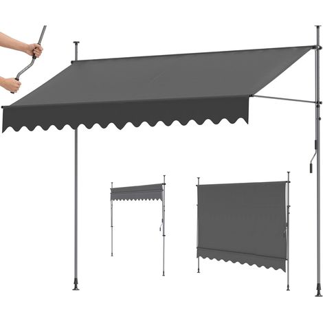 Klemmmarkise 300 cm breit,Markise ohne Bohren mit Handkurbel,Grau PU-Beschichtung,Höhenverstellbar,Wasserschutz,Sonnenschutz UV-Schutz,Metall,Sichtschutz für Garten,Terrasse,Aluminium,Balkon (1/5)