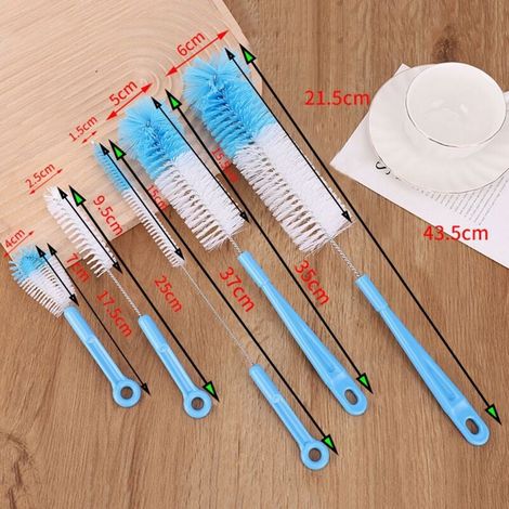Set di 5 spazzole per la pulizia delle bottiglie, spazzole multiuso, spazzola lunga per bottiglie per la pulizia delle bottiglie d'acqua - Blu (1/4)
