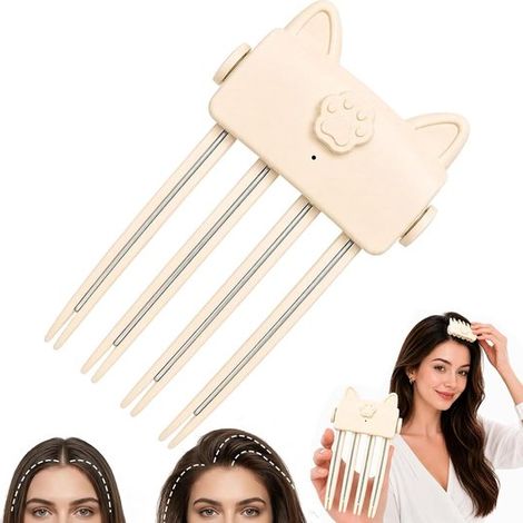 Peigne volumateur chauffant sans fil pour racines, rechargeable USB, adapté aux cheveux fins et plats, design patte de chat, beige (1/5)