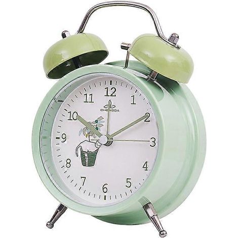 Réveil silencieux de style écolier avec lumière, idéal pour une table de chevet. Caractéristiques : Y36 4 pouces (vert). (1/4)