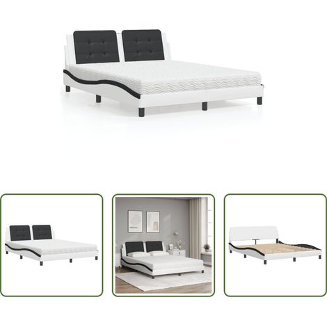 Kunstlederbett - Bett mit Matratze "Zadar" Weiß und Schwarz 160x200 cm Kunstleder (1/5)