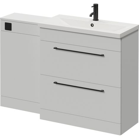 Napoli 390 Gloss Grey Pearl 1300mm 2 Drawer Vanity Unit Toilet Suite with Glide Basin - 1300mm - Matt Black 480mm HandleWithout Kingston Toilet Pan