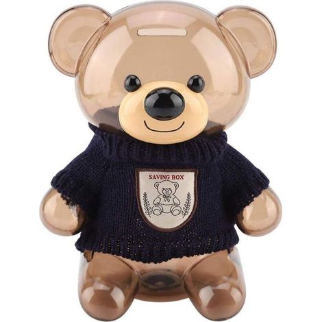 Hucha portátil de plástico transparente para niños, con diseño de osito de peluche, para niños y niñas, para ahorrar dinero - Crezuo