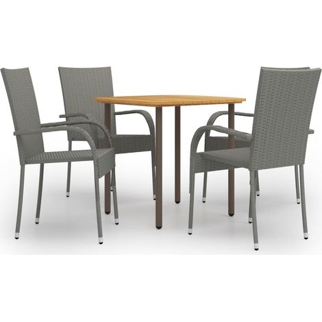 Ensemble de salle à manger de jardin meuble extérieur 5 pièces résine tressée gris