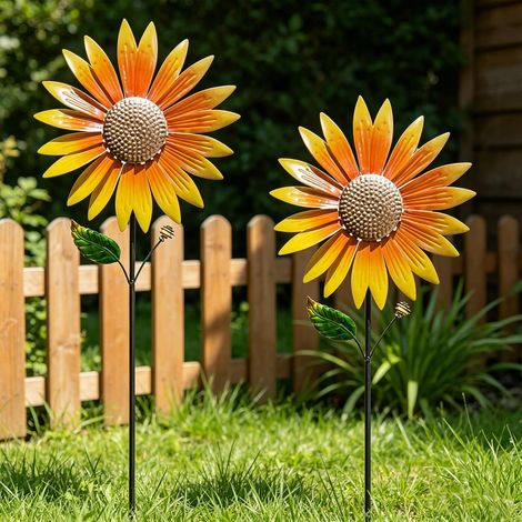 Fiori di mulino a vento, 2 pezzi Mulini a vento di girasole, Girandola a vento in metallo, Girasole a vento decorativo in metallo, Ornamenti da giardino, per prato, giardino, cortile, decorazione per (1/5)