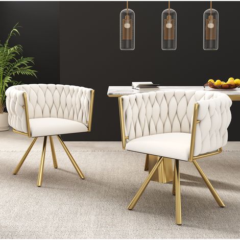 Sedia da pranzo girevole 59x54x72 cm in velluto beige e oro per soggiorno – MEUBLIV (1/5)