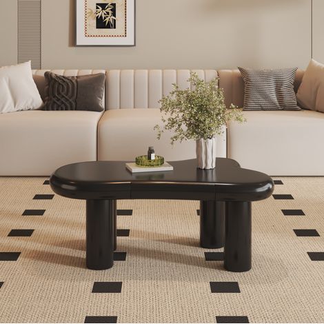 CHICFURN Tavolino LED in MDF nero 98 x 65,5 x 40 cm, forma a nuvola, con cassetto (1/5)