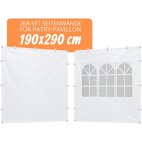 Relaxdays Pavillon-Seitenteile 2er Set, 3x3m, mit Fenster, Klettverschluss, Wind- & Sichtschutz, für Garten/Party, weiß (1/5)
