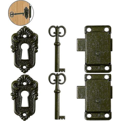 2 Sets Vintage-Schranktürschlösser, Schrankschloss, antikes Möbelschloss mit Schlüssel für Briefkästen, Lo--