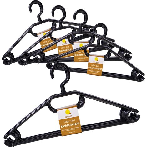 Kunststoff Kleiderbügel mit Hosenstange - schwarz / 50er Pack - Bügel für Jacken Hemanden Blusen mit Kawatten und Gürtel Halter