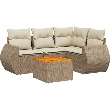 Maison Exclusive - Set Divano da Giardino 5 pz con Cuscini Beige in Polyrattan (1/5)