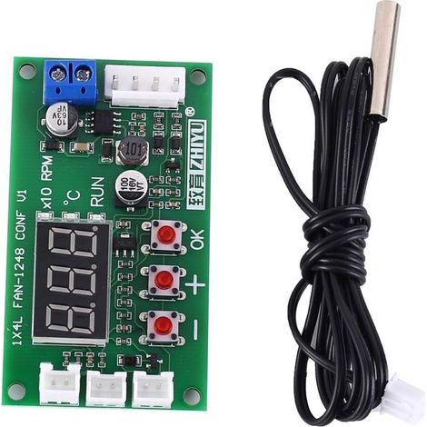 Treibermodul, 12V DC 24V 48V PWM 4-Draht Lüftertemperatur-Drehzahlregler-Treibermodul mit Anzeige für PC-Lüfter/Alarm