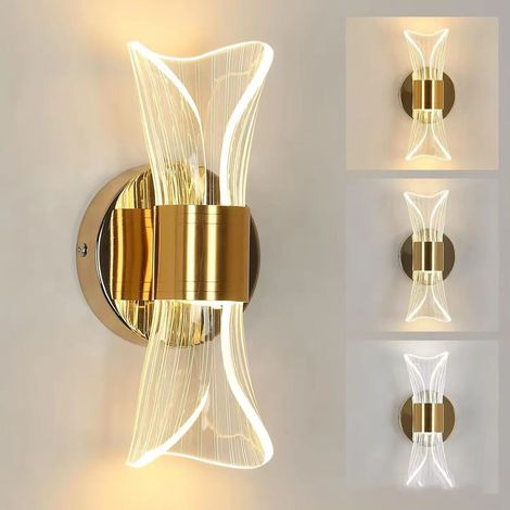 Applique murale LED – Lampe murale en acrylique doré en forme de sablier – 4 W – Applique murale à lumière chaude pour chambre, table de chevet et salon – Trois couleurs réglables (1/5)
