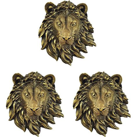 3 PièCes TêTe D'Animal DéCoration Murale Lion DéCoration Murale Statue Murale DéCor à la Maison Statue de Simulation CréAtive (1/4)