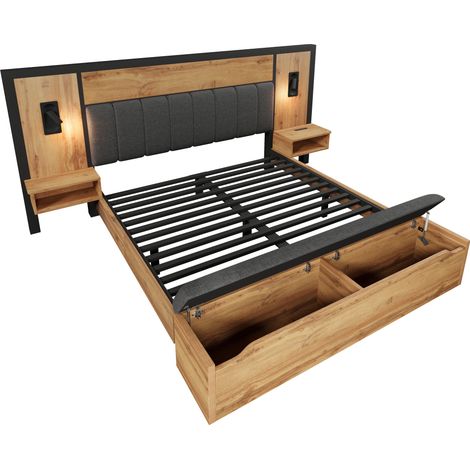 Cama doble 180x200 cm con lámparas de lectura, puertos USB-C y banco de almacenaje (1/5)