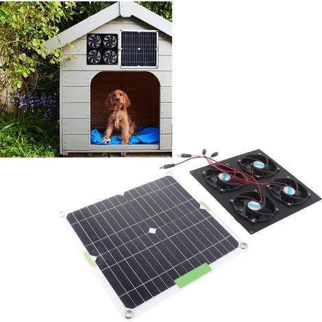Ventilateur solaire en silicium monocristallin, ventilateur à 4 sorties, aérateur de 12 pouces, système d'extraction, renouvellement d'air frais pour niches pour animaux et camping-cars. (1/5)