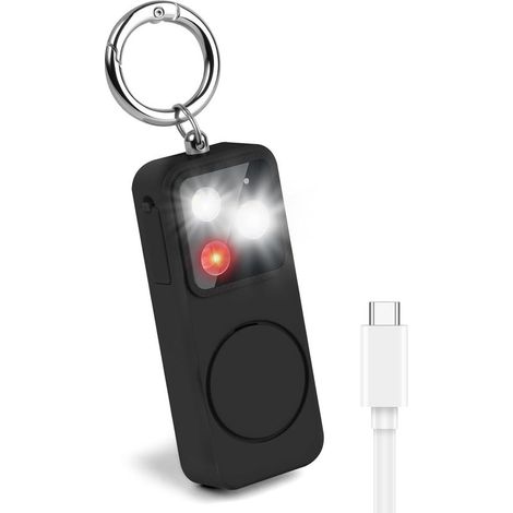 Alarme Personnelle avec Lumière LED, Ring Alarm de 150 DB, Sifflet et Alarme Personnelle, Lampe Puissante, Alarmes de Poche, Porte clés Compact d'urgence pour Enfants, Femmes et Personnes âgées (1/5)