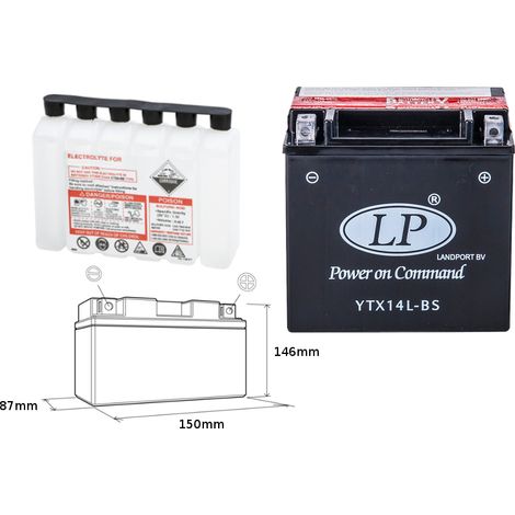 Batteria Landport YTX14L-BS 12V 12Ah per Harley Davidson 883/1200