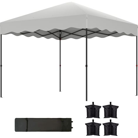 Tente pliante 3x3m avec protection UV, hauteur réglable et sac de transport à roulettes pour 6 à 9 personnes, blanche (1/5)