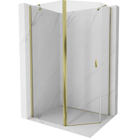 Mexen Mist asymmetrische fünfeckige Duschkabine schwenkbar 100 x 80 cm, transparent, gold - 8A8-100-080-50-00 (1/5)
