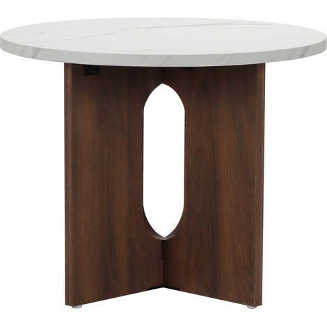 Oviala – Table basse ronde 50 cm – Effet marbre mélamine 3D – Panneau MDF décor bois – Hauteur 40 cm pour espaces contemporains (1/5)