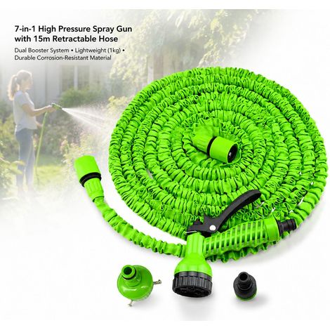 Pistola per irrigazione Toivize a 7 funzioni - Tubo estensibile da 15 m - Alta pressione - Lavaggio auto, giardino - Plastica resistente - 50 piedi (1/4)