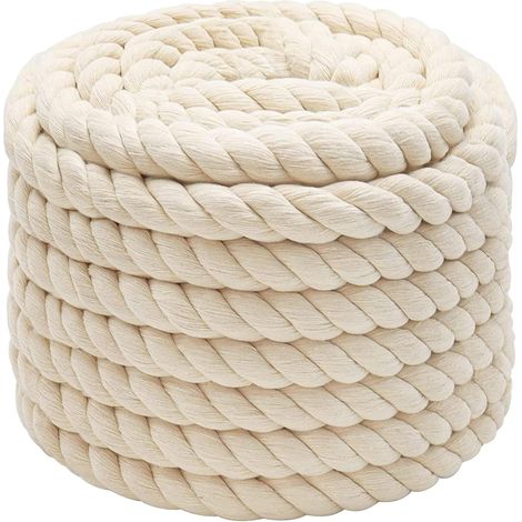 Corde en coton 10 mm 10 m - Blanc - Cordon en coton - Décoration bohème - Pour jardin, balcon, maison (1/5)