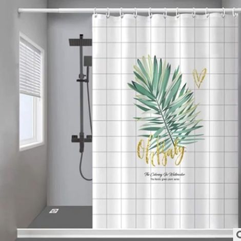 Rideau de douche, tissu imperméable et résistant à la moisissure, rideau de salle de bain, lavable en machine, 180 x 180 cm, avec 12 anneaux en acier inoxydable, bord lesté (Vert-2) (1/4)