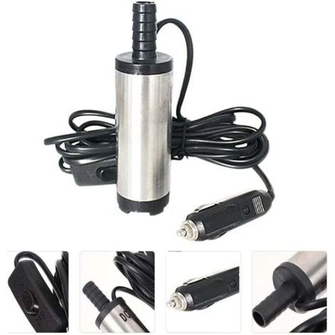 24V Silber Dieselpumpe Öltransferpumpe Elektrische Ölpumpe Pumpeinheit Edelstahl Tauchpumpe 3m Kabel Mit Zigarettenanzünderstecker Geeignet Für Auto Motorrad Bar MUMU