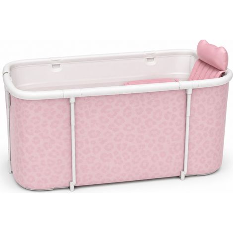 Vasca da bagno pieghevole per adulti 120 cm vasca quadrata con schienale rosa (1/5)