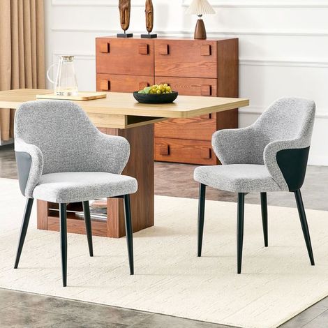 Lot de chaises 2 pièces tissu gris dossier contrasté gris et noir revers en pu noir pieds métalliques croisés structure renforcée (1/5)