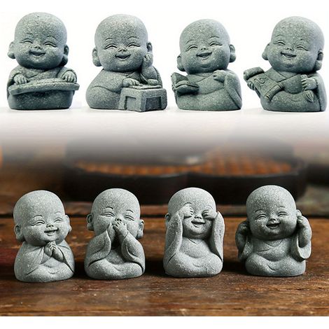 Lot de 8 figurines de Bouddha pour salon bonsaï, table à thé, aquarium, en résine, décoratives, 4,5 x 3 cm (1/5)