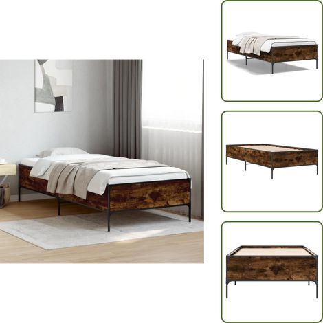 Bettgestell Räuchereiche 100x200 cm Holzwerkstoff und Metall - Holzbettfassungen - Doppelbett Gestell - Bettrahmen - Massivholzbette - Bettgestell Braun (1/5)