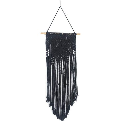 Lntyq Macramé tissé Tenture Murale Boho Chic Bohème Maison Art géométrique décor - bel Appartement dortoir décoration de la Chambre,40cm (W) × 70cm (L) (Noir) (1/2)