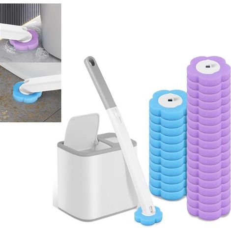 BROSSE WC Set de brosse WC jetable - Brosse WC jetable avec 30 recharges nettoyantes - Set de brosse WC pour salle de bain, lavabo (1/5)