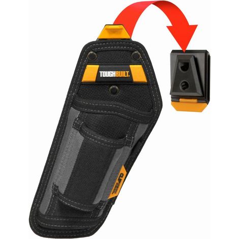 Toughbuilt – Pochette porte-outils noire en polyester 1200D – 2 poches principales – Système ClipTech™ – Béquille intégrée pour stabilité