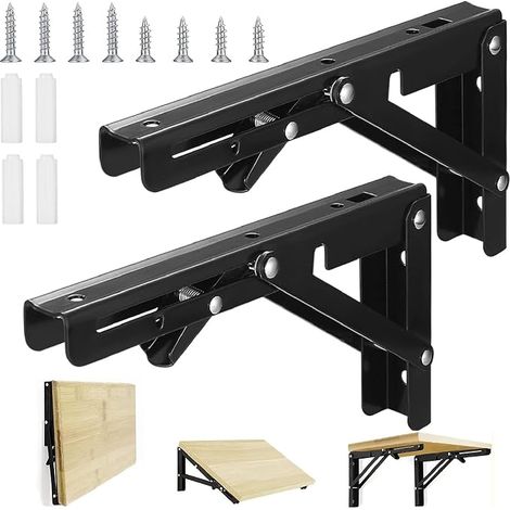Folding Wall Brackets, Metal Folding Console Bracket, Folding Shelf Bracket, 2 x 200 mm Stainless Steel Folding Bracket, Industrial Wall Shelf (1/5)