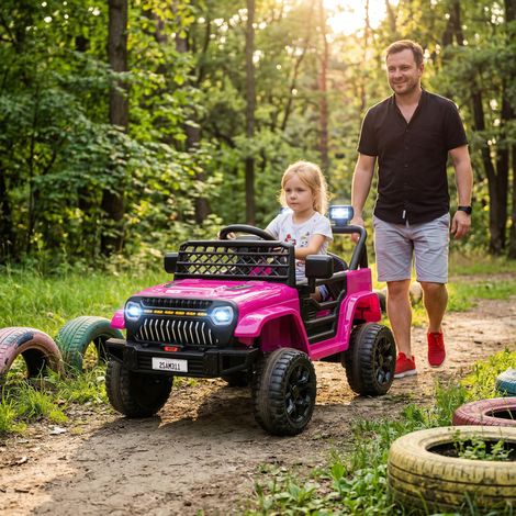 Coche Eléctrico para Niños con Batería 12V Mando a Distancia Velocidad Ajustable USB Faros Bocina Rosa Fucsia (1/5)