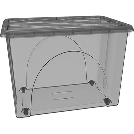 Scatola Contenitore con Coperchio e 4 Ruote Grande Box Portaoggetti 80LT STORAGE Salvaspazio Sovrapponibile 60x40x45 Organizer Multiuso organizzazione Casa Bagno Ufficio - colorigenerali: Fume' tra