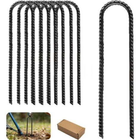 Pièces Piquets de Fixation en Acier Galvanisé de 30 CM,Piquets de Tente/Sol en U Résistants,Ancrages au Sol en Acier Massif pour Sécuriser la Clôture,Les Tentes,Le Support de Fleurs,Trampoline
