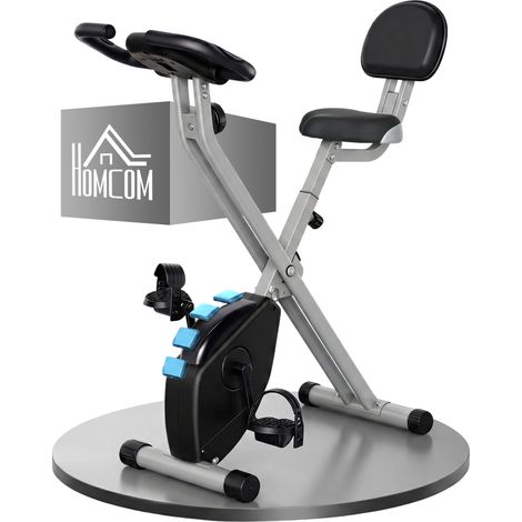Vélo d'exercice pliable avec dossier. 8 niveaux de résistance. volant d'inertie. écran LCD. moniteur de fréquence cardiaque et siège réglable (1/5)