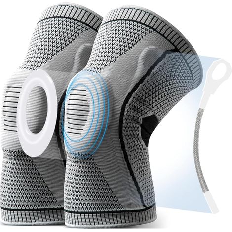 Genouillères de compression pour soulager la douleur, manchons de compression de qualité médicale avec ressort de soutien en gel de silicone, protection rotulienne pour l'arthrite et les douleurs au g (1/5)