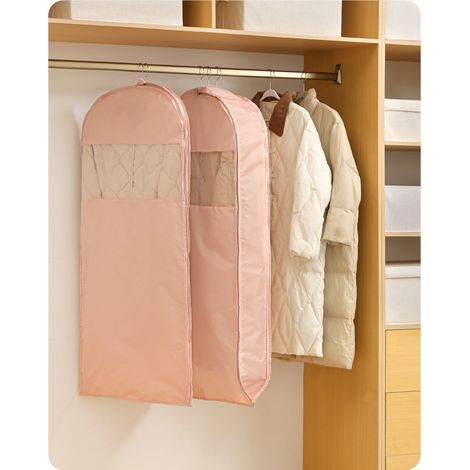 Platzsparende Hängeaufbewahrungstasche (mit selbstkomprimierendem Reißverschluss) – Kleiderschrank-Organizer (Rosa, 110 x 60 cm) – 2er-Set (1/5)