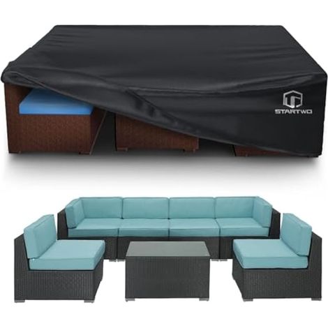 Housse imperméable, robuste, anti-UV et résistante aux déchirures en tissu 500D pour salon de jardin modulable, ensemble de chaises/table de 7 à 12 places, 279,4 x 213,4 x 71,1 cm, noir (1/5)