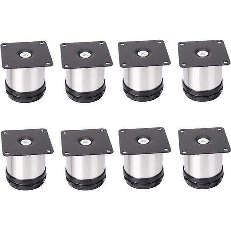 Lot de 8 pieds de meubles réglables en acier inoxydable, 50x50 mm, adaptés aux pieds de table, de canapé et de lit, plage de réglage de la hauteur 0-15 mm, noir. (1/5)